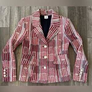 CAbi Red, White & Gray Striped Tweed Blazer